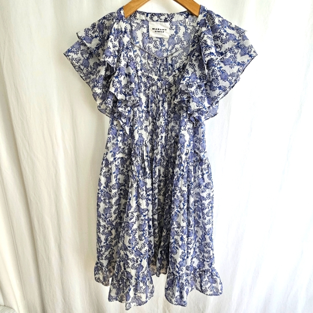 🇨🇵 Isabel Marant Etoile White & Blue Godrana Mini Dress - Picture 6 of 16